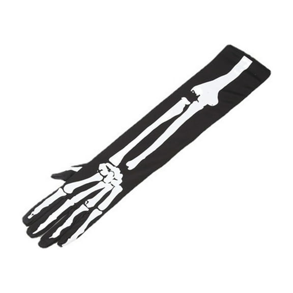 SEHIOZNI Under $5 Halloween Skeleton Gloves for Men Women, Full Finger Bone Long Arm Length Gloves for Halloween, Party, Dance, Costume Black