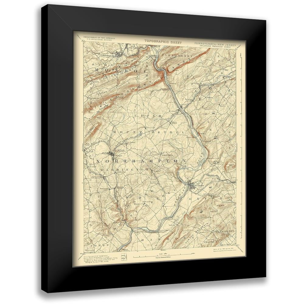 USGS 15x18 Black Modern Framed Museum Art Print Titled - Delaware Watergap Pennsylvania New Jersey Sheet