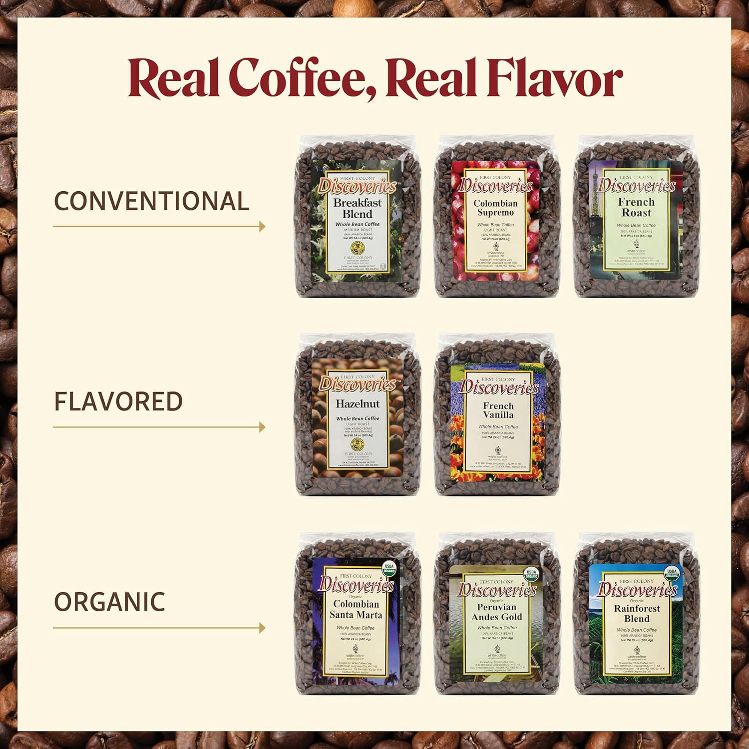 First Colony Coffee Peruvian Andes Gold Whole Bean Coffee - 24 Ounce