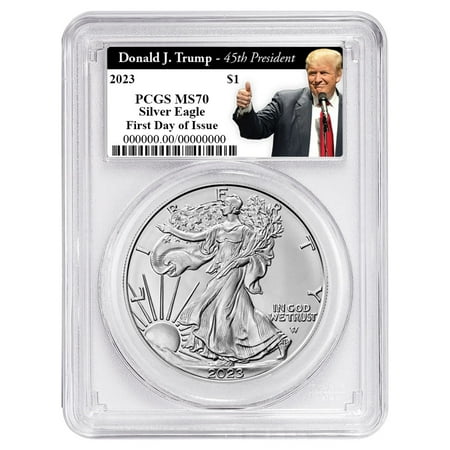 2023 $1 American Silver Eagle PCGS MS70 FDOI Trump 45th President