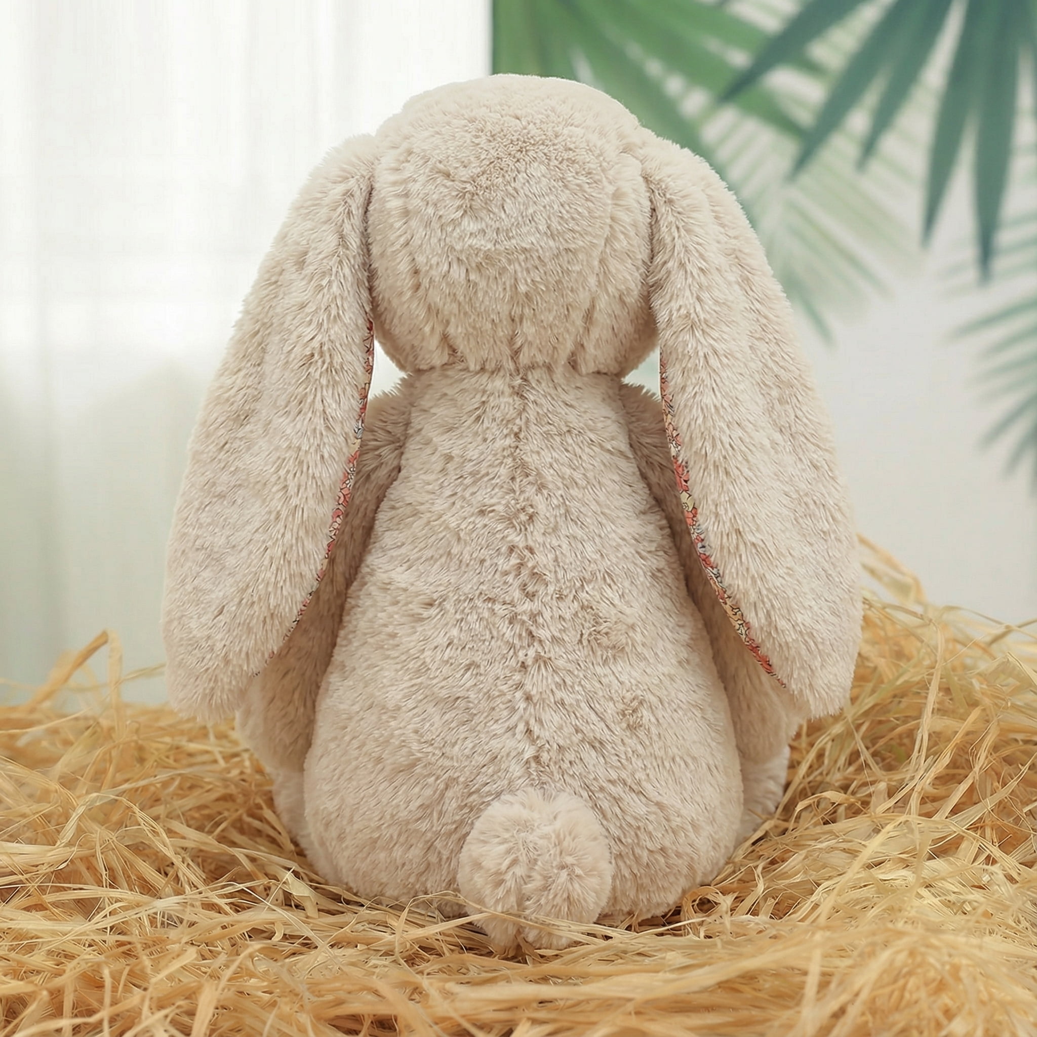 Aximioll 9.8" Shell Blush Pink Easter Bunny Plush Toy with Flower Pattern Ears - Floral Rabbit Stuffed Animal Doll - Soft Blush Pink Plushie for Baby Girl Shower Gift & Cottagecore Spring Decor