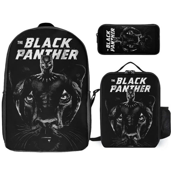 3Pcs Backpack Set with Lunch Bag Pencil Case Black Panther Bookbags Knapsack Daypack Outdoor for Men Women