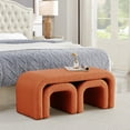 thumbnail image 3 of Teddy Ottoman Bench Set of 3, U-Shaped Wooden Frame Sherpa Bench, Small Sofa Footrest Extra Seating for Entryway, Living Room, End of Bed, 44+18 Inch Bench & Ottoman, Orange, 3 of 7