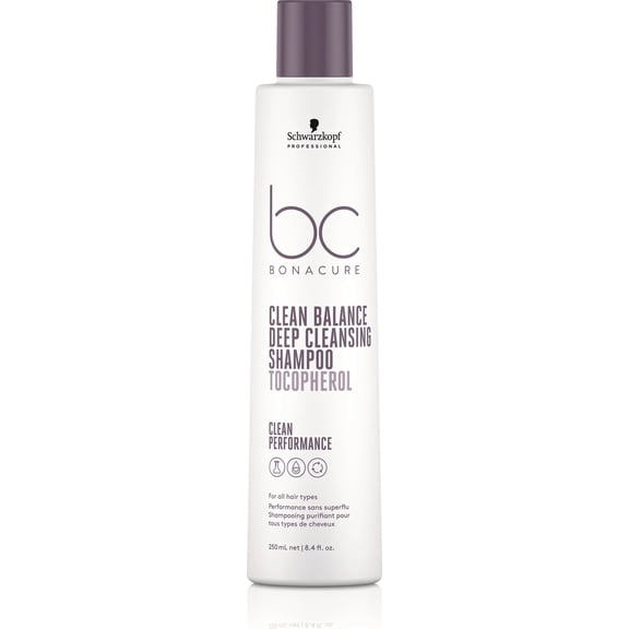 8.45 oz , Schwarzkopf BC Tocopherol Clean Balance Deep Cleansing Shampoo , Hair Beauty Product - Pack of 3 w/ Sleek Pin Comb