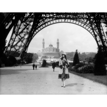1920s Woman Walking Under The Eiffel Tower With The Trocadero In Background Paris France Print By Vintage