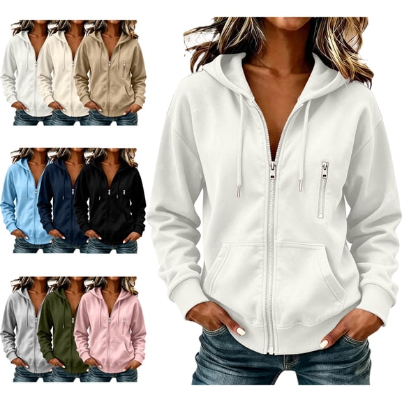 SYwaren Hoodie for Women Casual Long Sleeve Athletic Hooded Sweatshirt Solid Color with Pockets Fall Winter Sport Fashion Trendy
