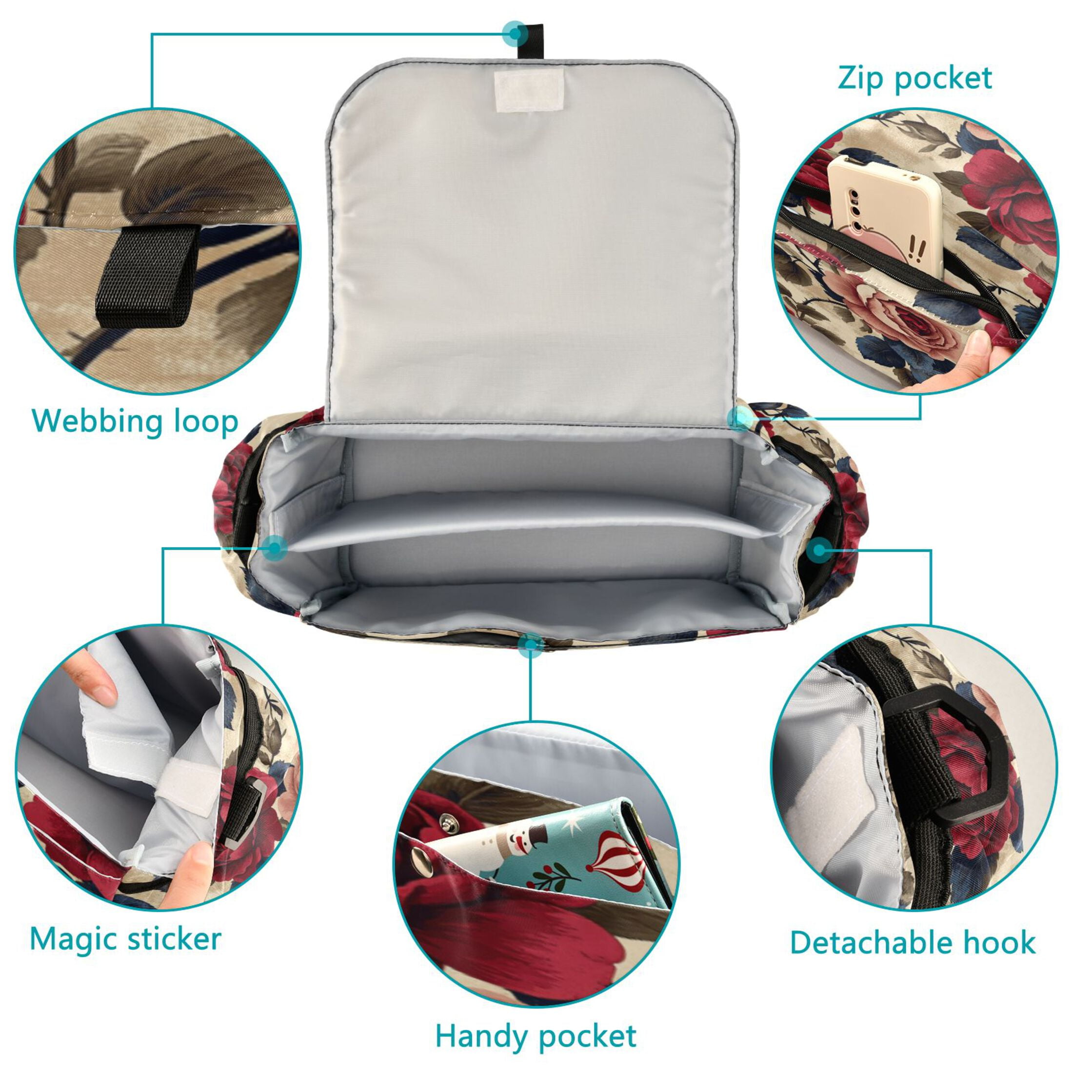 DIXRUYEE Stroller Organizer Vintage Floral Elegance Printed