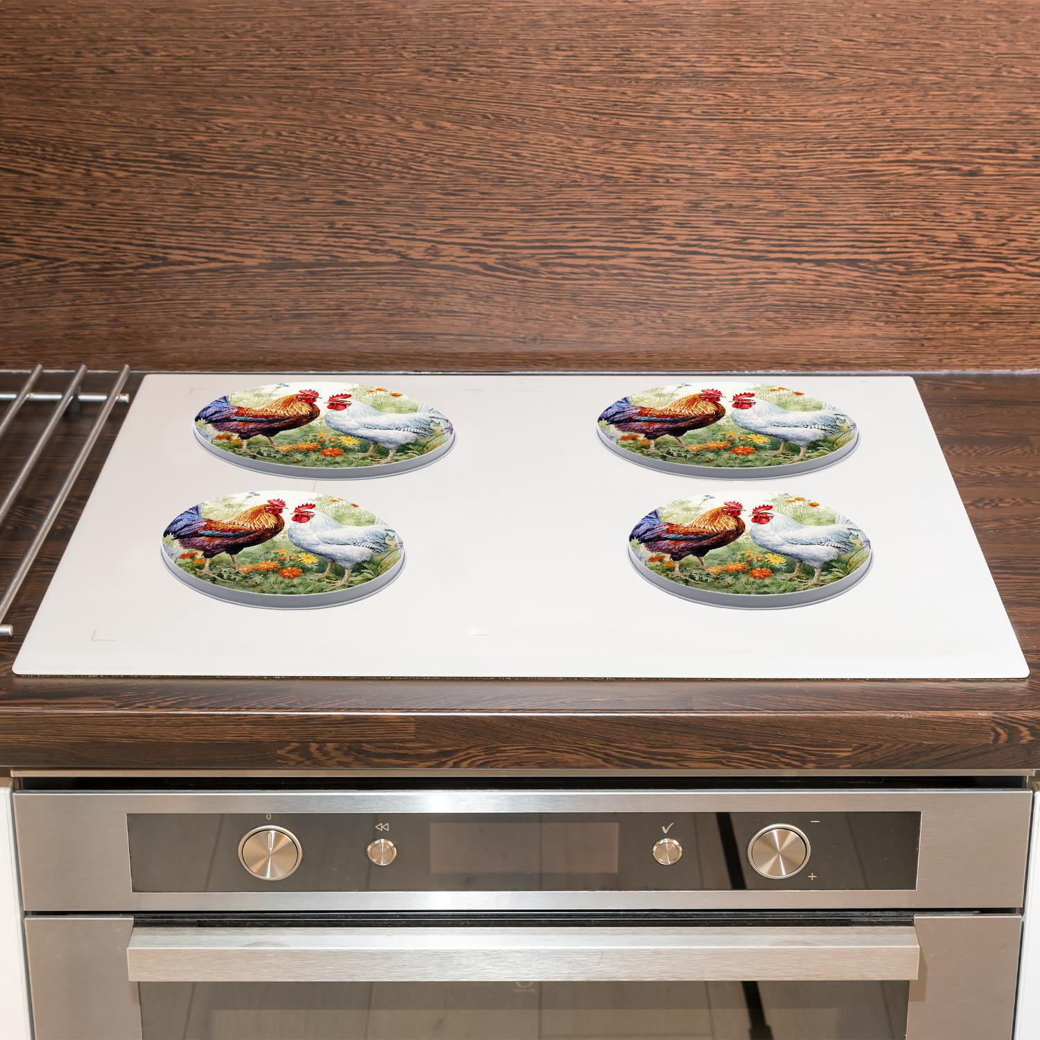 Decorative Stove Burner Covers 4 Pcs Metal Gas Stove Burner Cover 8Inch And 10Inch ,Chicken Rooster style