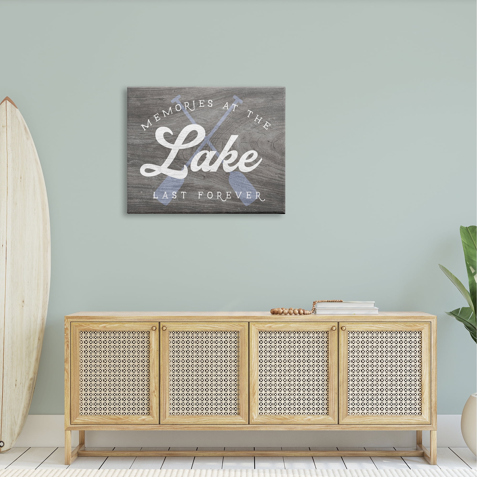 Stupell Industries Memories at Lake Phrase Rustic Boat Ores Motif Canvas Wall Art, 40 x 30, Design by Lil' Rue