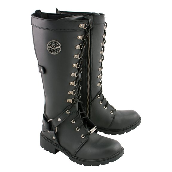 Milwaukee Leather MBL9380 Women's Black 'Jane' 15-inch Leather Combat Style Harness Motorcycle Boots 8.5