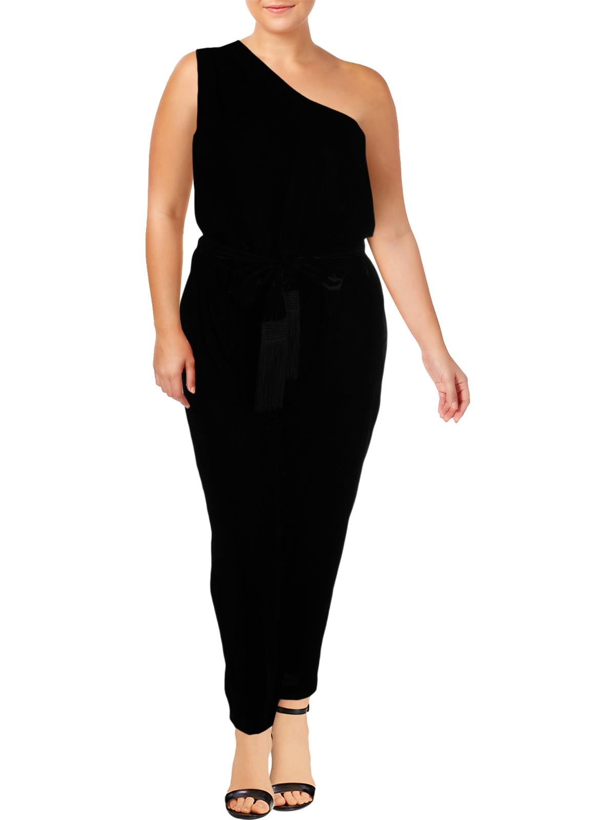 velvet one shoulder jumpsuit