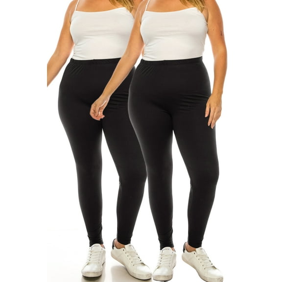 Women's Plus Size Microfiber Full Solid Length Leggings Pack of 2