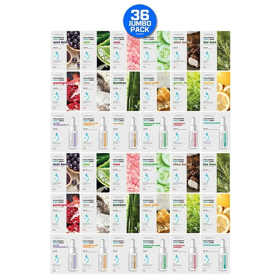 BEAUTY29 Hyaluronic Aqua Plus Essence Full Face Facial Sheet Mask 36 Sheets Combo Pack  - JUMBO VALUE SET - K Beauty Essence Sheet Mask