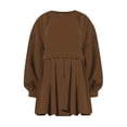 thumbnail image 4 of Womens Oversized Sweatshirt Dress Long Flowy Patchwork Pullover Tops Cute Drop Shoulder Sweatshirts Fall Long Sleeve Mini Dress Teen Girls Crewneck Solid Tunic Pleated Loose Clothing Beig, 4 of 5