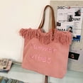 thumbnail image 4 of Bolso de hombro para mujer, bolsos de lona, ​​bolso de compras tejido con borlas (rosa) Ehuebsd Para Estrenar, 4 of 5