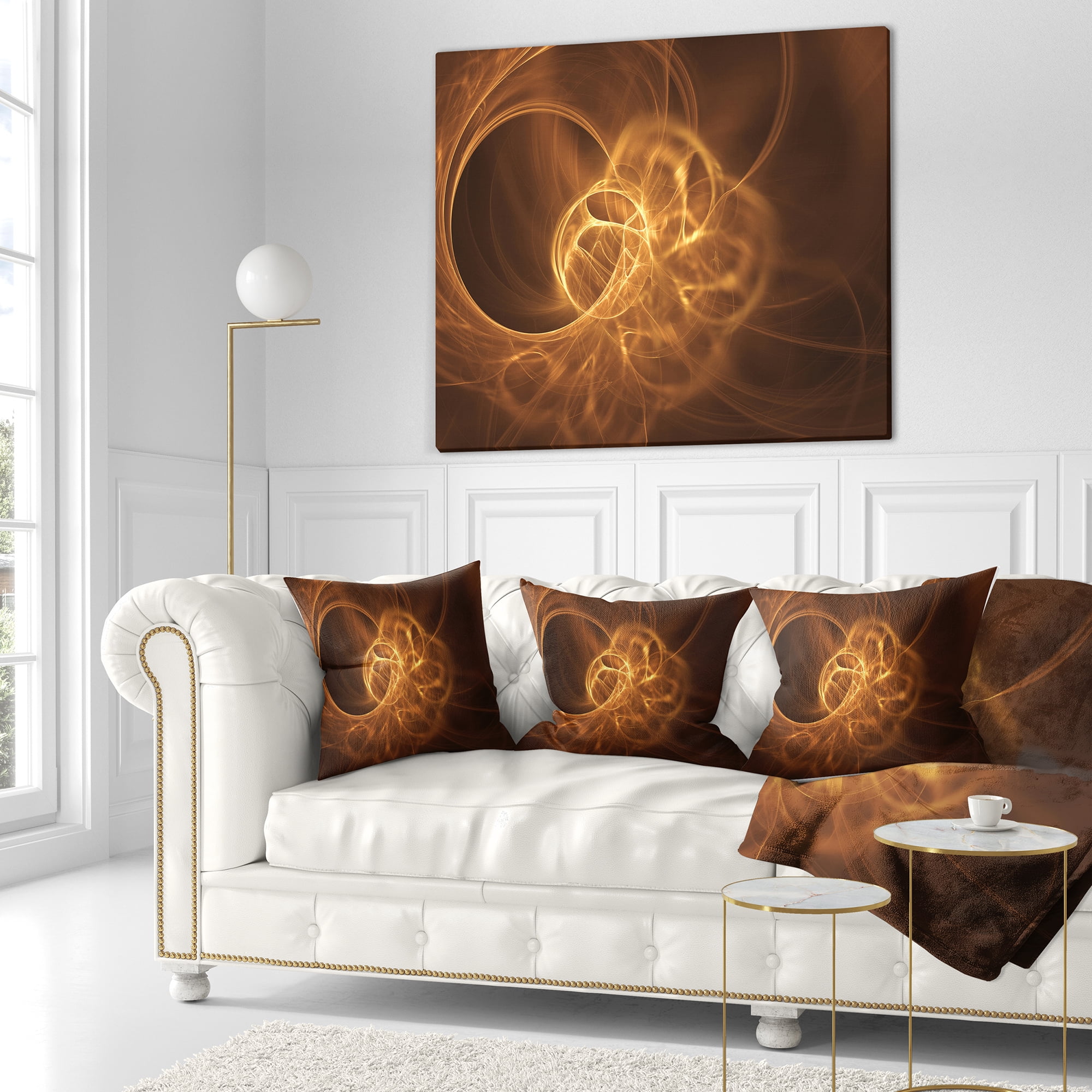 Designart Softly Glowing Circles Golden - Abstract Throw Pillow - 18x18