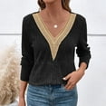 thumbnail image 3 of STETMN Women's Lace V Neck Tops Fall Casual Long Sleeve Sweater Solid Ribbed Knit Pullover Shirts, 3 of 6