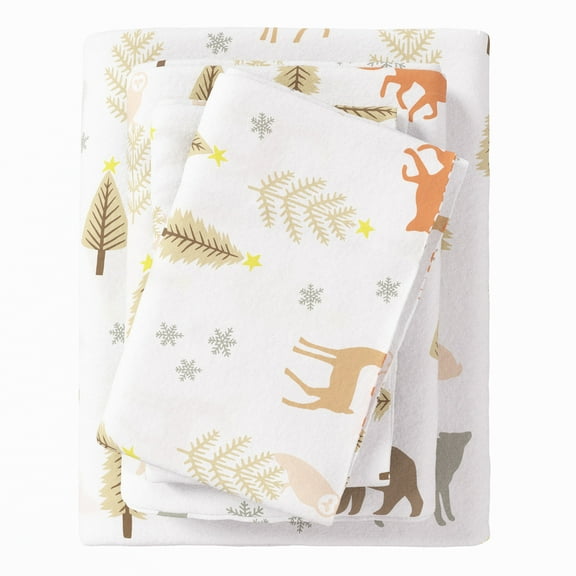 Great Bay Home Lodge Flannel Sheet Set - 100% Turkish Cotton - Double Brushed - Twin, Roaming Animals
