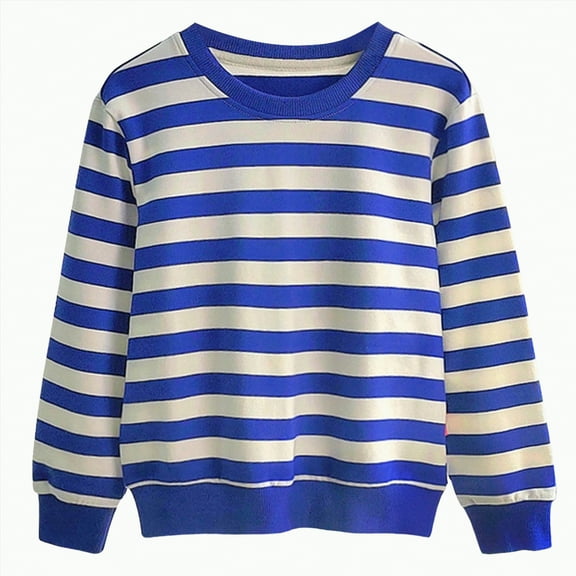 Hessimy Boys Adaptive Fleece Essentials For Teen Girls Winter Long Sleeve Winter y2k outdoor crewneck stripe sweatshirts pullover (Blue,4-5 Years)