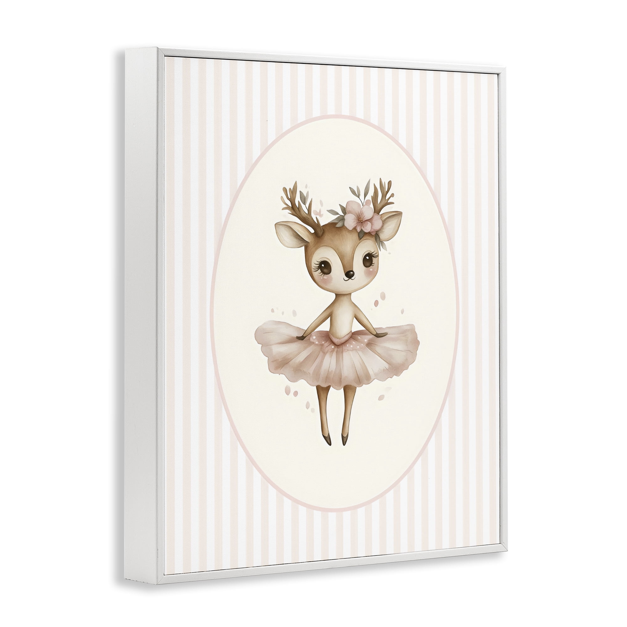 Stupell Industries Nursery Ballerina Deer Striped White Framed Giclee Art, design by LSR Design Studio
