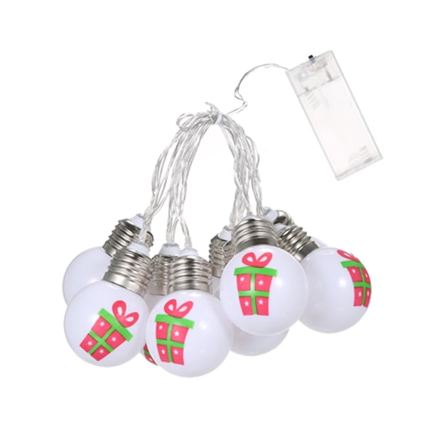 Cadena de lámpara Patrón de regalo de Navidad Bombilla Luces de cadena 6.5FT 10LED Luces de hadas decorativas Luces colgantes LED Modo de luz siempre encendida para festivales Fiestas de carnaval de P Maboto Cadena de lámpara