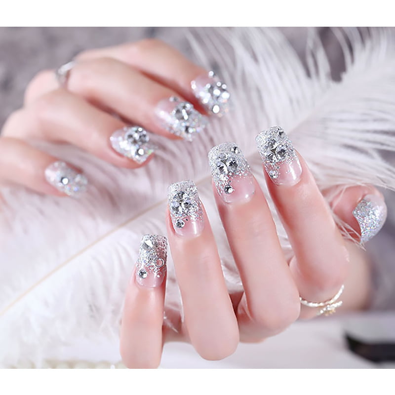 Pink nails, rhinestones  Rhinestone nails, Nails design with