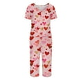 thumbnail image 7 of Valentine's Day Womens Heart Pajama Set Heart Print Pajama Sets Short Sleeve and Capri Pants Women 2 Piece Sleepwears, 7 of 7