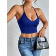 thumbnail image 4 of Womens Spaghetti Strap V-Neck Ribbed Tank Tops for Women 2025 Slim Fitted Soft Camisole Basic Layering Shirts Blue S, 4 of 7