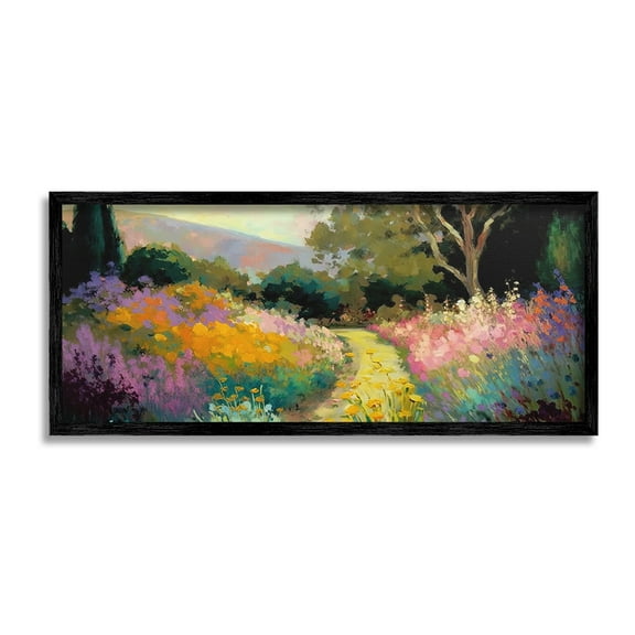 Stupell Industries Modern Meadow Path Landscape Painting Black Framed Art Print Wall Art, 24 x 10