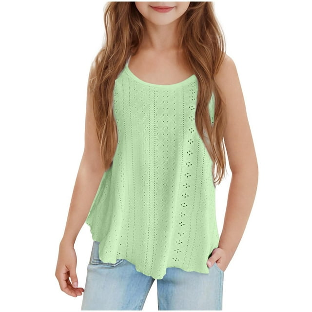 Floleo Débardeur Sans Manches pour Enfants, Bretelles Ajustables, Tissu Doux et Respirant, Col Rond, Haut d'Été Décontracté pour Filles et Garçons, Tenue Confortable pour Tous les Jours (Vert#1, 5-6 Ans)