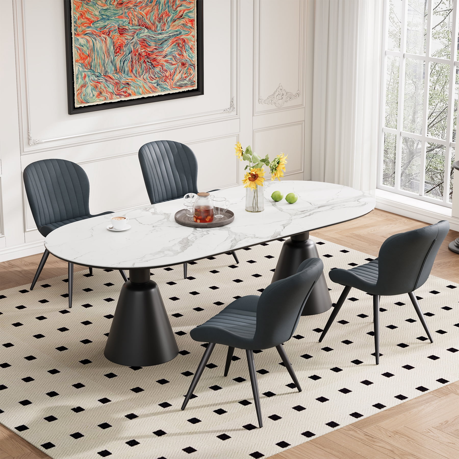 MOONMISS Upholstered Dining Chairs Set of 4,Modern Kitchen Side Chairs with Backrest and Metal Legs,Dark Gray