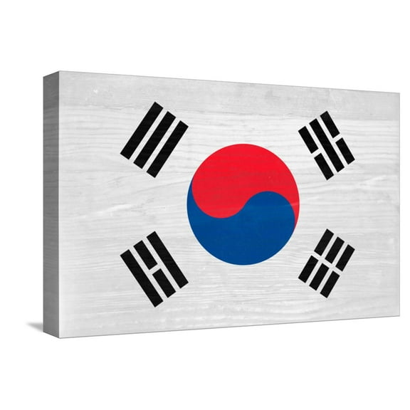 Art.com South Korea Flag Design with Wood Patterning - Flags of the World Series Stretched Canvas Print Wall Art by Philippe Hugonnard, 18" x 12"