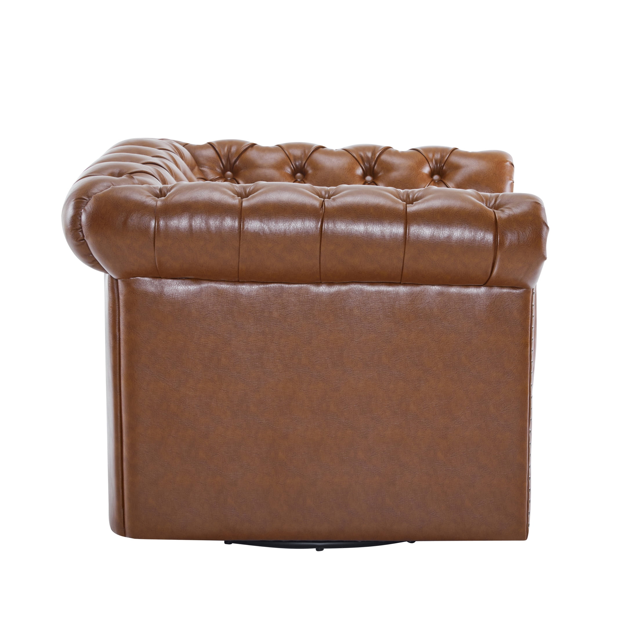 Bentar Upholstered Tufted Chesterfield 360 Degree Swivel Club Chair with Nailhead Trim, Cognac