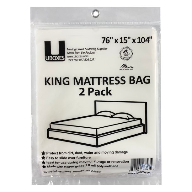 uBoxes King Mattress bags 2 Pack 76x15x104 Poly Bags Protective Moving