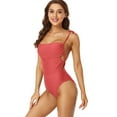 thumbnail image 3 of Sociala Women's Solid Tie Shoulder One Piece Swimsuit Cut Out Bathing Suit, 3 of 6