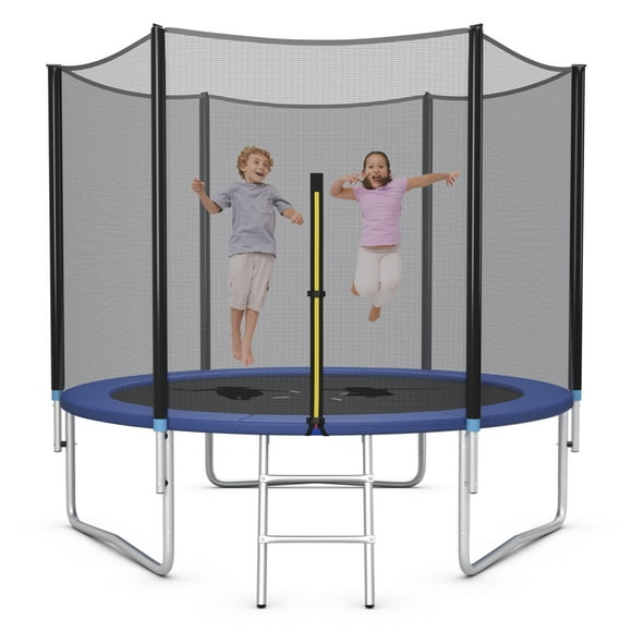 Gymax Trampoline d'Extérieur de 8 Pi, Ensemble de Saut avec Filet de Sécurité à Fermeture et Échelle