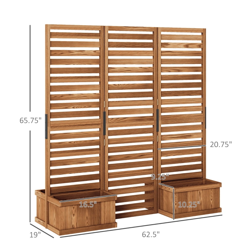 Alvantor Privacy Screen with 4 Planter Boxes, 3-Panel Freestanding Raised Room Divider 62.5"x19"x66" Wood