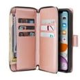 thumbnail image 2 of Dteck Case Compatible with iPhone 11,Magnetic Leather Wallet Case with 9 Card Slots Stand RFID Blocking Premium Zipper Protective Flip Leather Phone Cover with Wrist Strap,Rosegold, 2 of 5