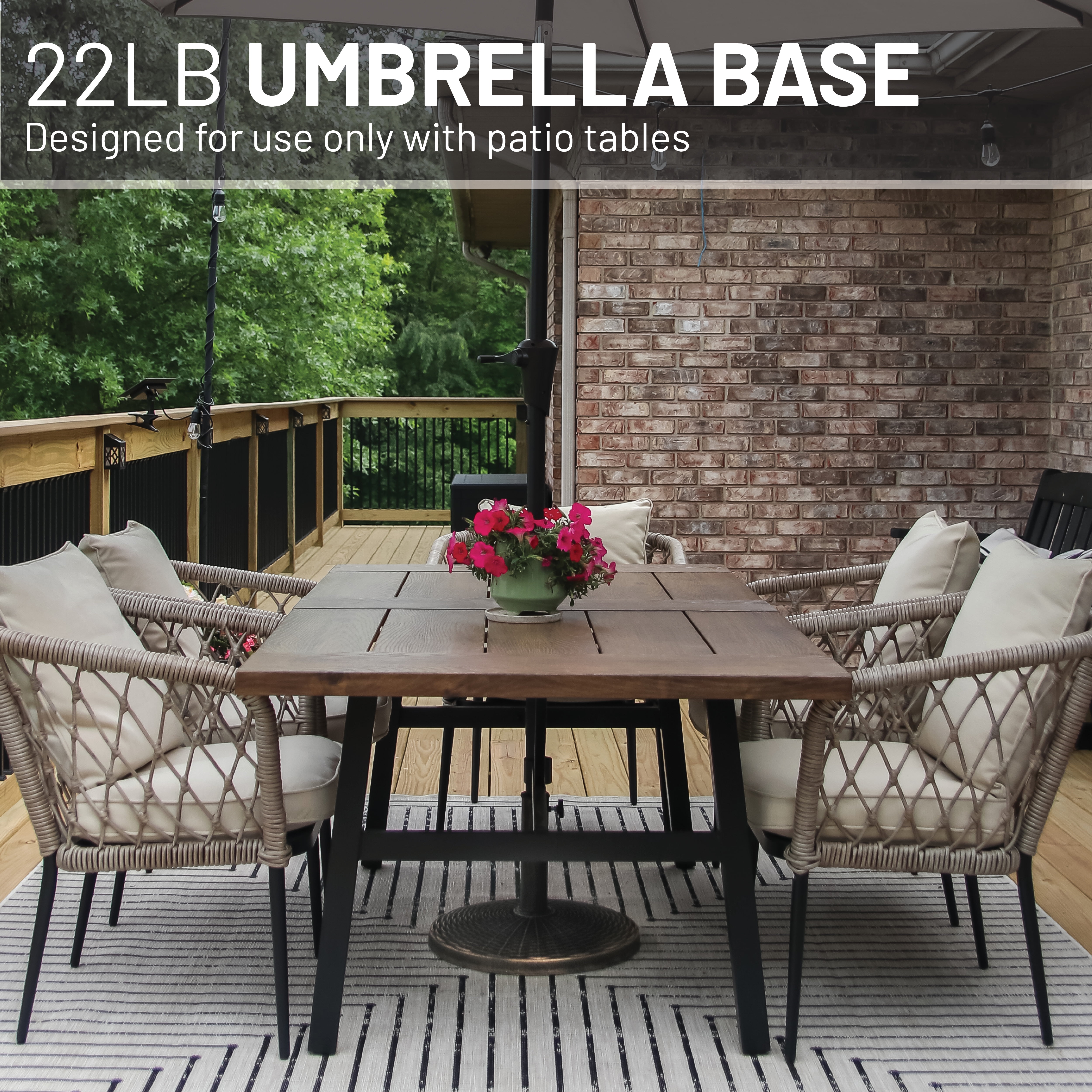 US Weight 22lb Cast Stone Patio Umbrella Base - Durable Weather-Resistant Wicker Pattern- Bronze
