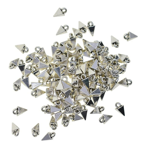50/100 piezas de dijes de pirámide de plata tibetana con forma de pico para accesorios de joyería 10x7x7mm