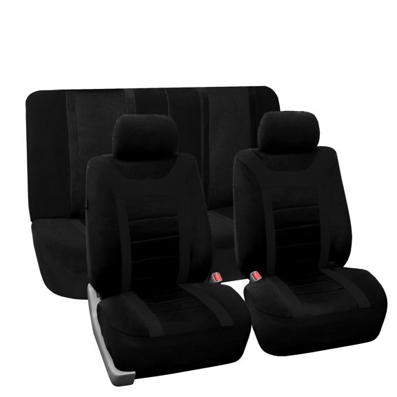 FH Group Black Airbag Compatible and Split Bench Sports Car Seat Cover, Full Set
