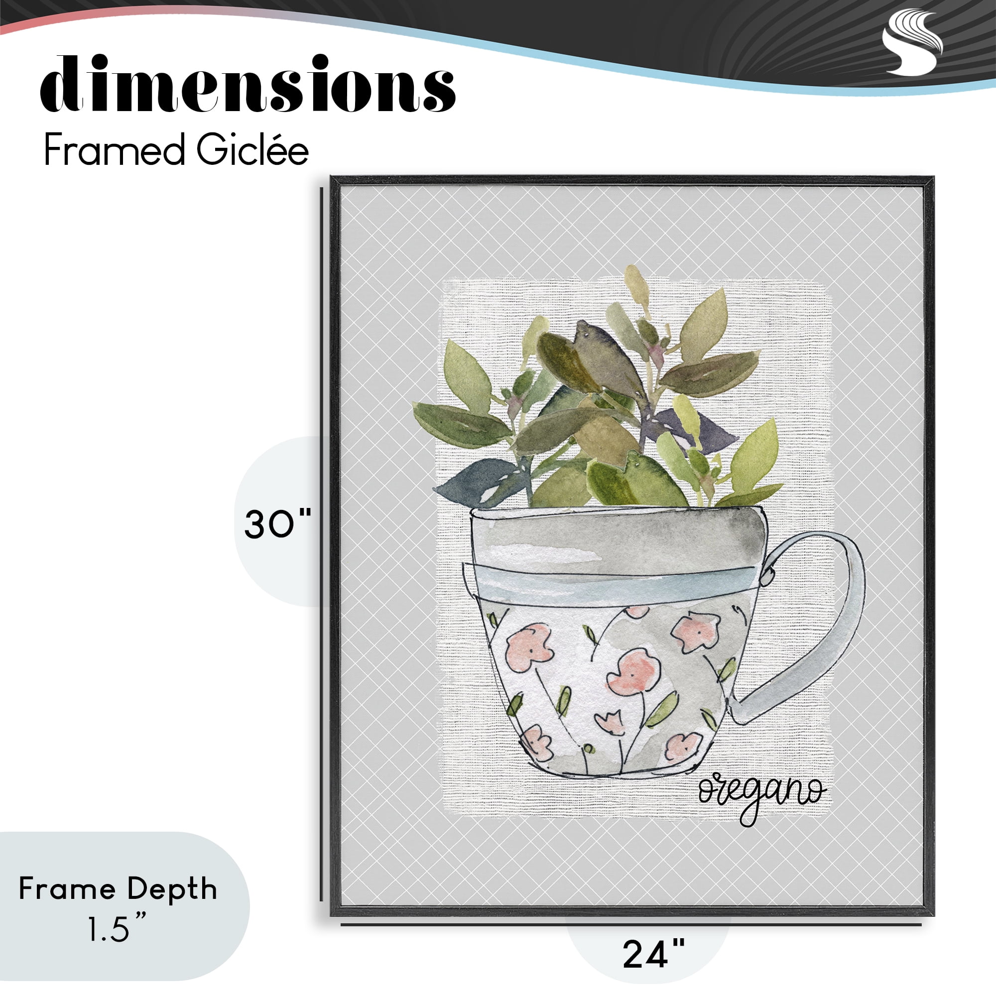 Stupell Industries Oregano Herb Mug Black Framed Giclee Art, design by Livi Finn