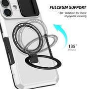 Case for iPhone 16, with Sliding Camera Cover & Ring Kickstand, Military Grade Drop Protective Hybrid Shockproof Anti-fall Phone Case Cover for iPhone 16, White
