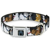 Disney Pet Collar, Dog Collar Metal Seatbelt Buckle, Disney Dogs Group Collage Paws Gray Black, 9.5 to 13 Inches 1.0 Inch Wide