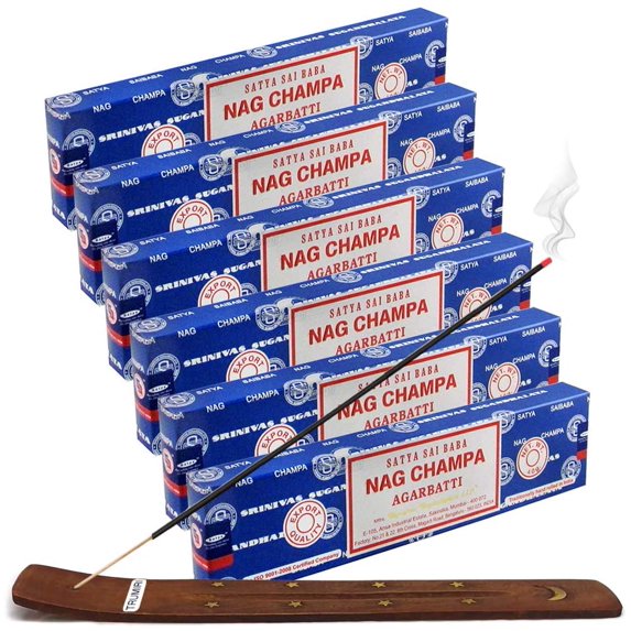 TRUMIRI Incense Stick Holder Bundle with Satya Sai Baba Nagchampa 40g Incense Sticks - Pack of 6 (Approx 240 Sticks)