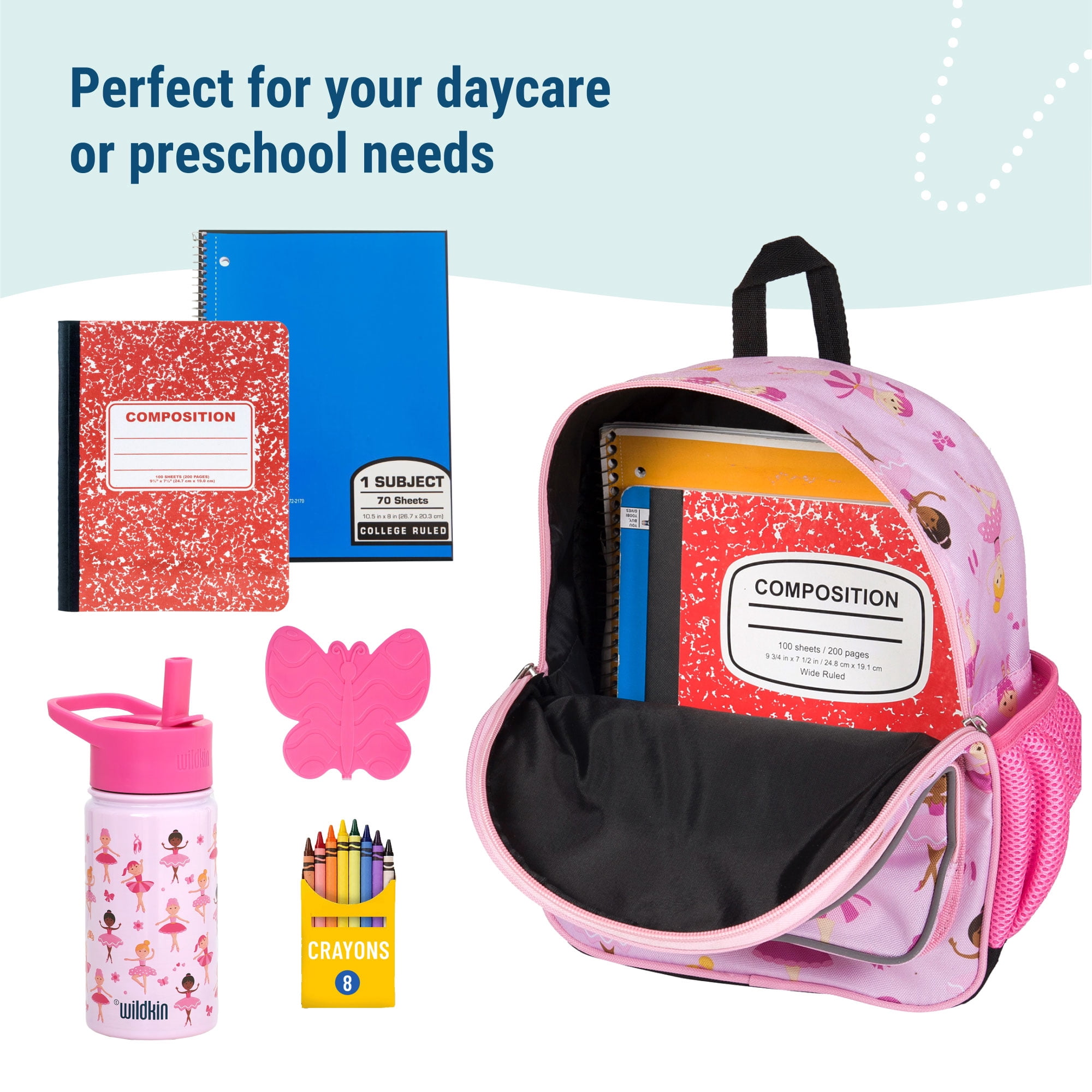 Wildkin Kids 12 Inch Backpack for Toddler Boys and Girls, Insulated Front Pocket (Ballerina Pink)