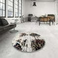 thumbnail image 3 of Ahgly Company Indoor Round Abstract Dark White Beige Abstract Area Rugs, 8' Round, 3 of 6
