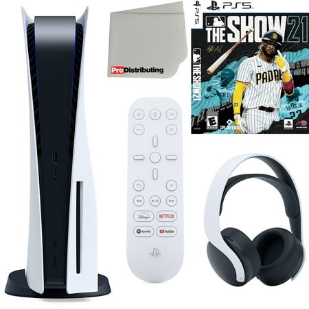 Sony Playstation 5 Disc Version (Sony PS5 Disc) with Headset, Media Remote, MLB The Show 21 and Microfiber Cleaning Cloth Bundle