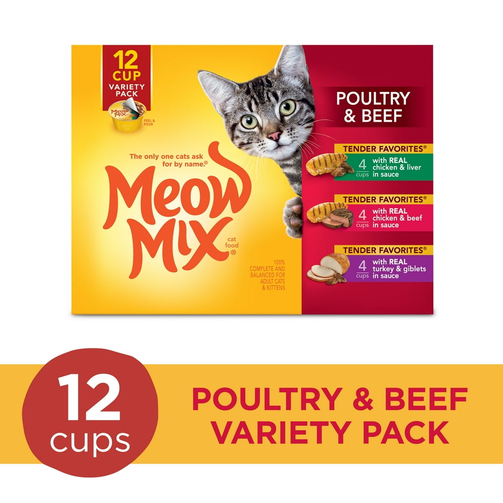 Meow Mix Tender Favorites Poultry & Beef Wet Cat Food Variety Pack, 2.
