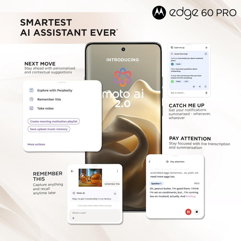 Smartphone Motorola Edge 60 Pro 5G 12+512Go - Écran 6,7" Pantone Shadow - Processeur Dimensity 8350